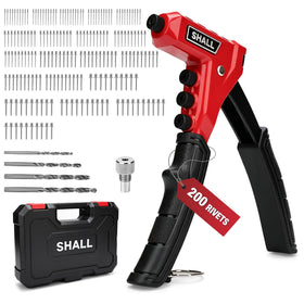 SHALL rivet gun front view showing compact durable body and ready-to-use benefit