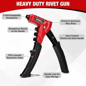 SHALL rivet gun handle detail highlighting ergonomic PVC grip to reduce fatigue