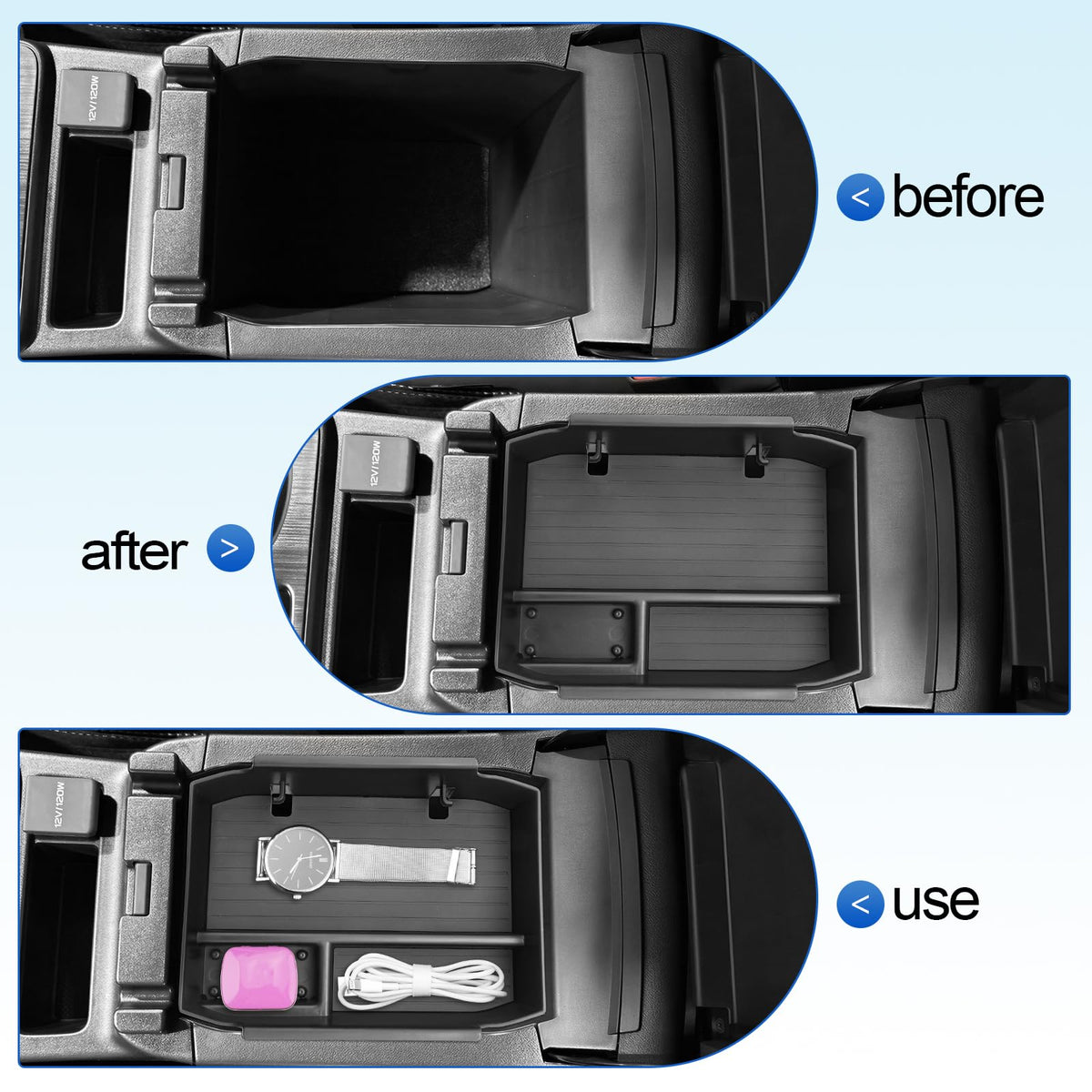 SHAOHAO lifestyle image in Outback dashboard showing organized cabin benefit