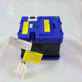 SHARIVVY 24V battery front view showing label and white plug for easy replacement