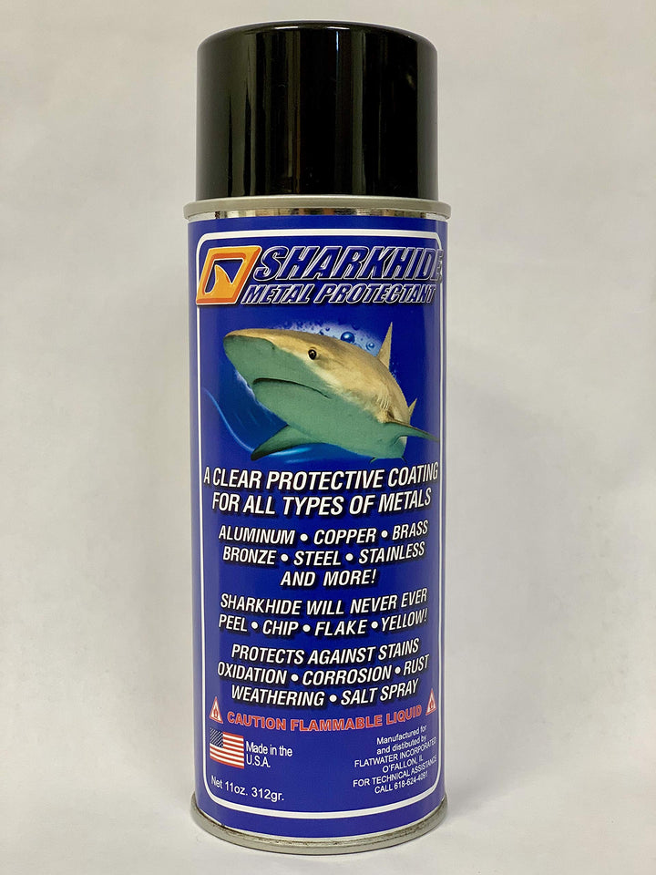 Sharkhide aerosol can front view showing label and spray nozzle, protecting metal quickly