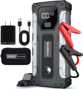 Sharmeal front packaging showing jump starter and accessories for quick identification