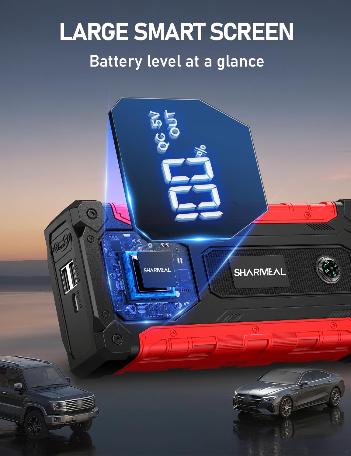 Sharmeal placed in car trunk showing ready-to-use emergency preparedness