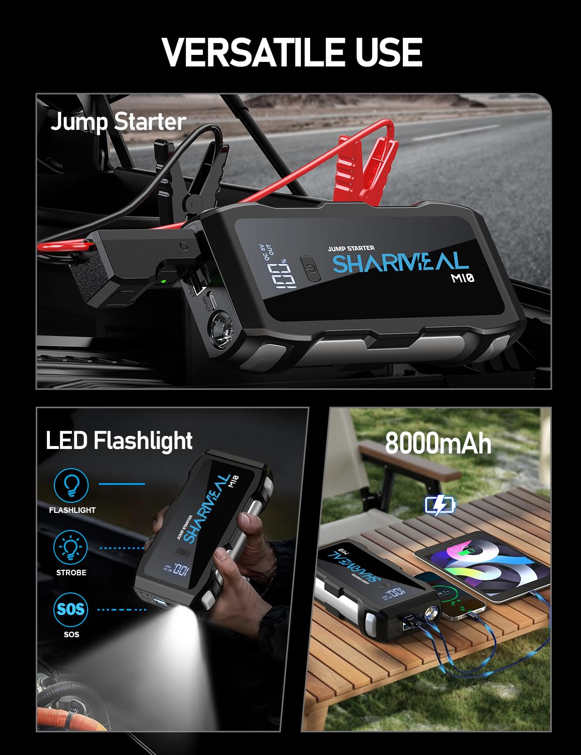Sharmeal LED flashlight in use lighting a dark engine bay, visibility for repairs