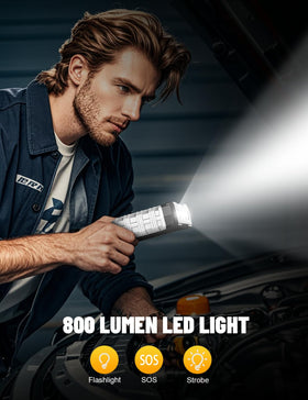 Sharmeal LED flashlight active showing strobe and SOS signaling safety