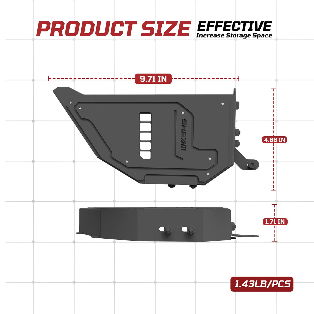 SHEAM door pocket with phone and flashlight shows real-world capacity