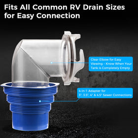 SheeChung clear 90° adapter with visible flow for confident waste monitoring