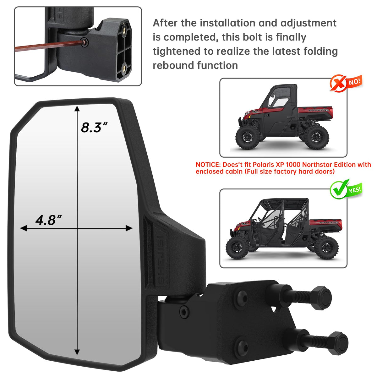 SHEJISI mirror folding mechanism mid-fold demonstrating spring-back rebound convenience