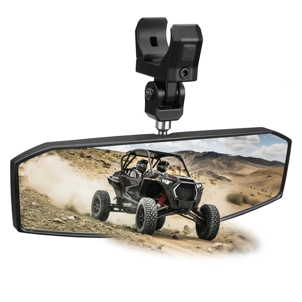 SHEJISI front-mounted mirror on roll cage showing wide view benefit