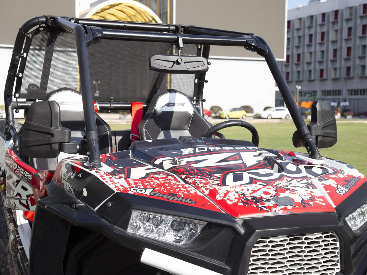 SHEJISI mirror kit installed on roll cage wide view showing trail visibility benefit