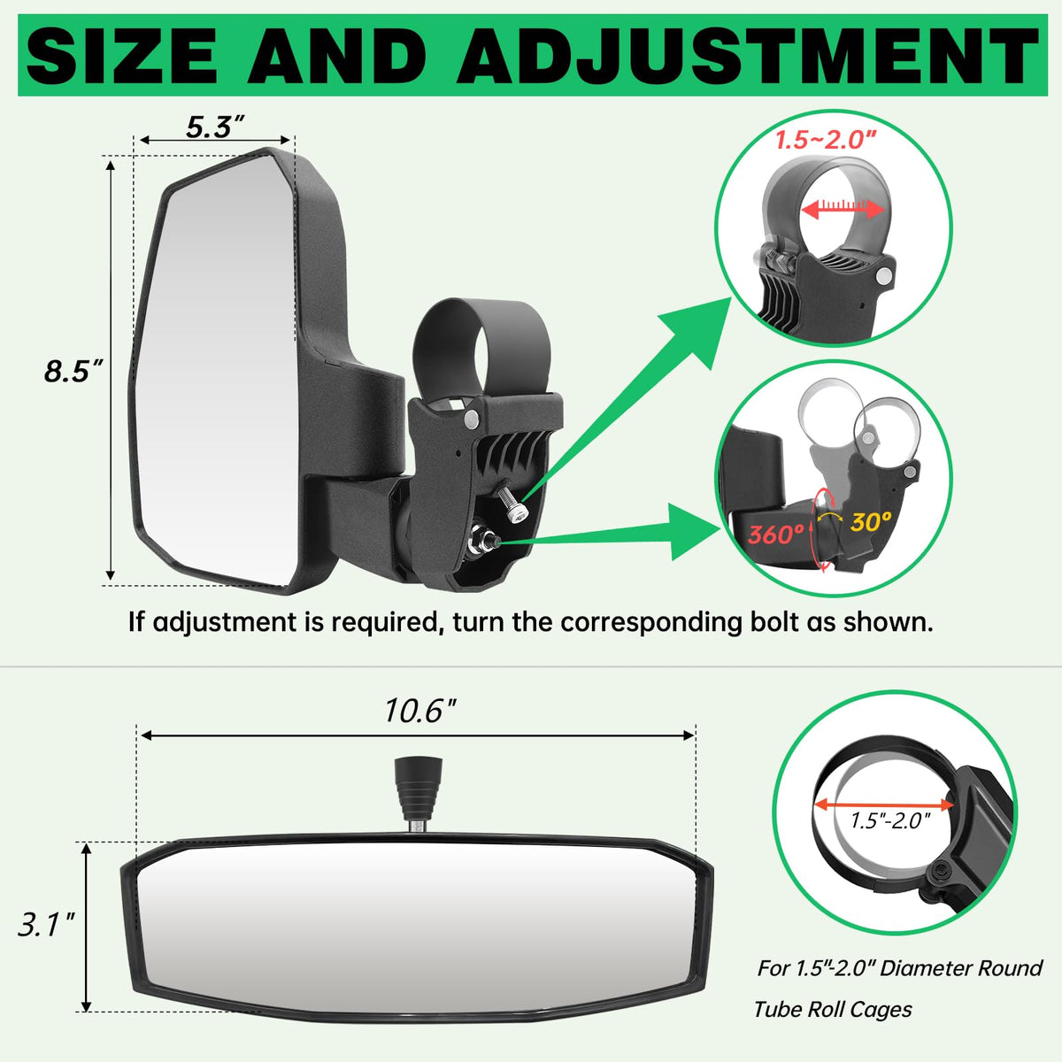 SHEJISI left side mirror angled to show expanded side coverage benefit