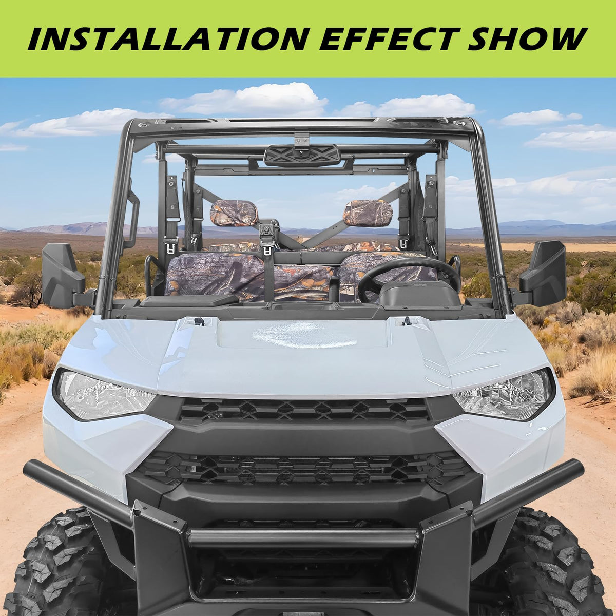 SHEJISI mirror on a Polaris Ranger on trail illustrating improved rear awareness
