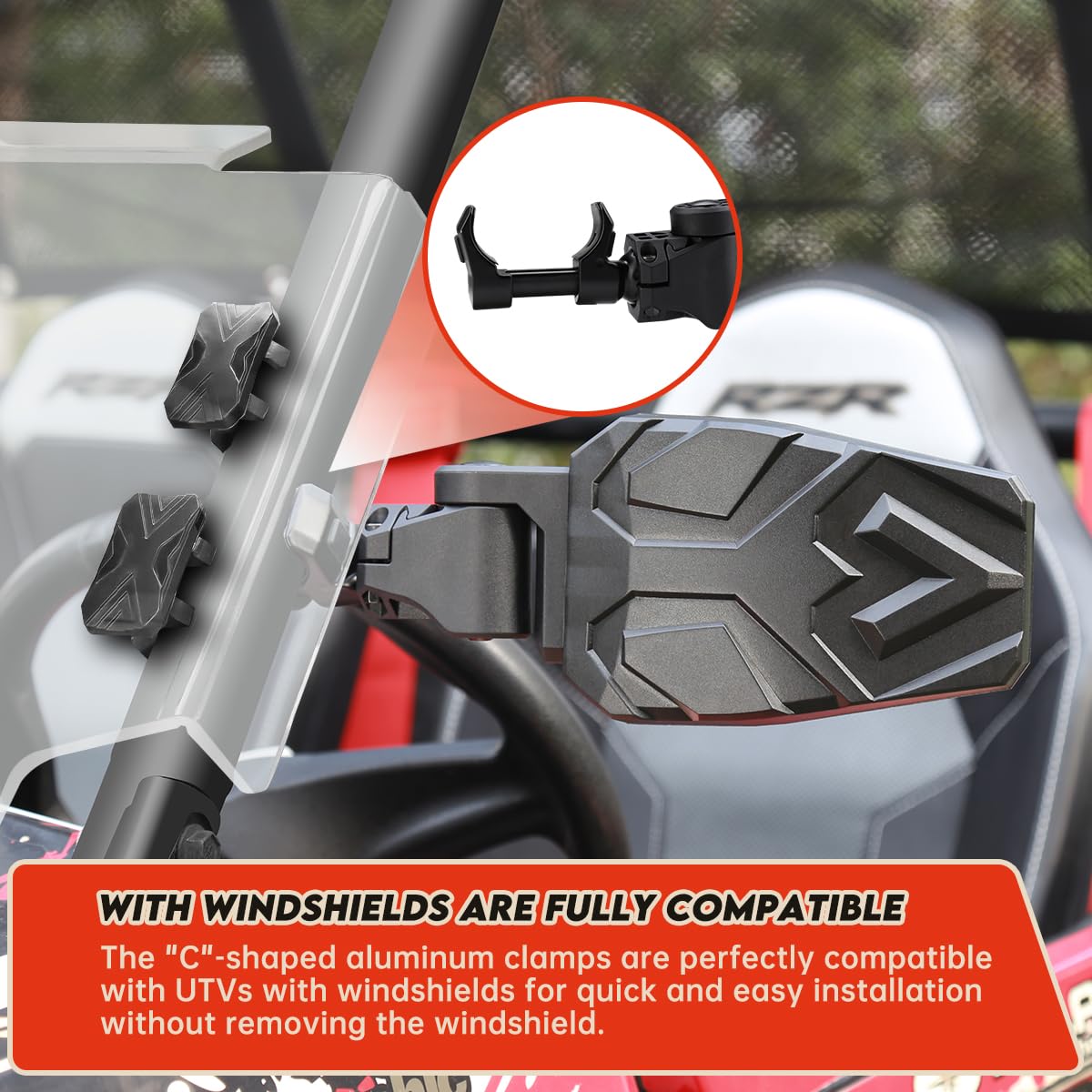 SHEJISI mirror mounted on UTV demonstrating on-trail durability and convenience