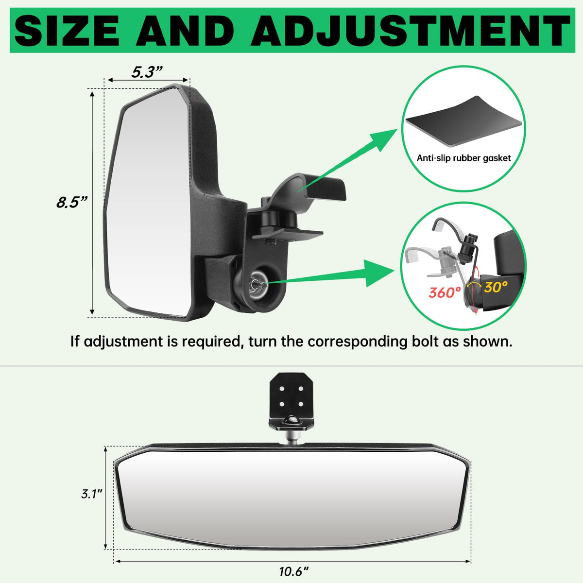 SHEJISI side mirror hinge close-up highlighting spring-return benefit