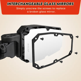 SHEJISI mirror next to ruler showing fit for 1.5"–2" roll bars for compatibility