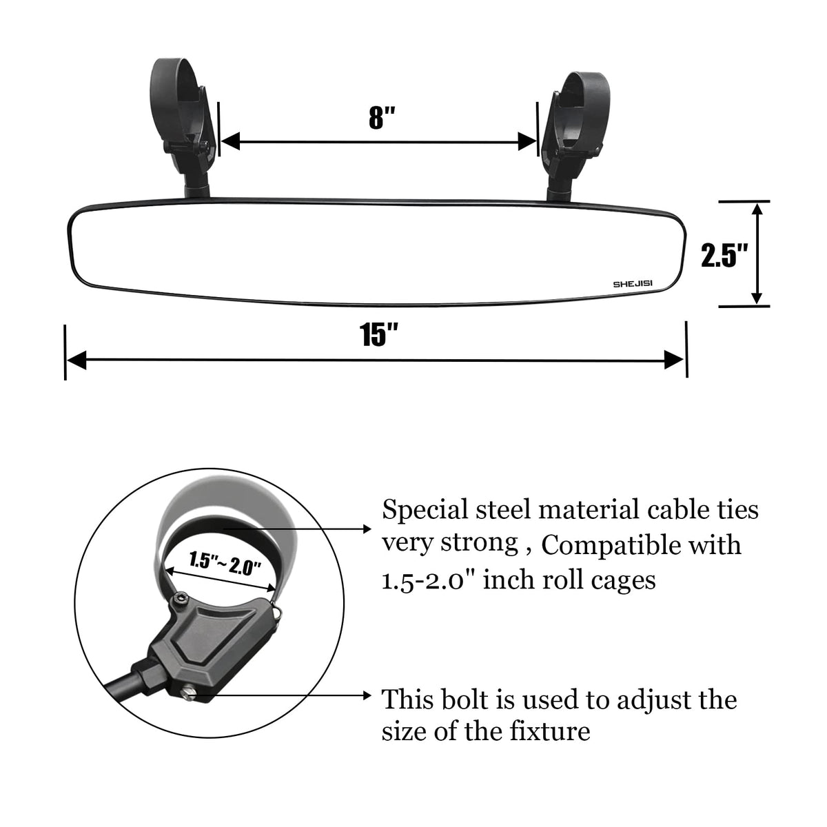 SHEJISI mirror beside a ruler showing size and scale for compatibility check