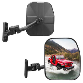 SHEJISI front-mounted mirror installed on Wrangler showing wide view benefit