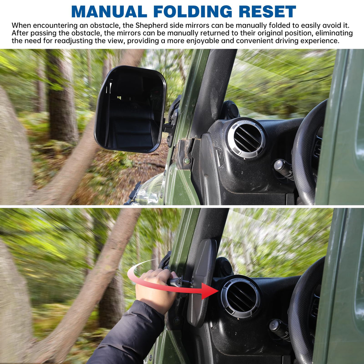 SHEJISI mirror folded at hinge to avoid obstacles for protection benefit