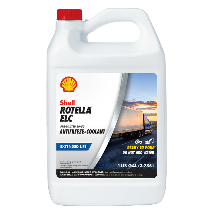 Shell Rotella 1 gallon front label showing product benefits and ready-to-use convenience