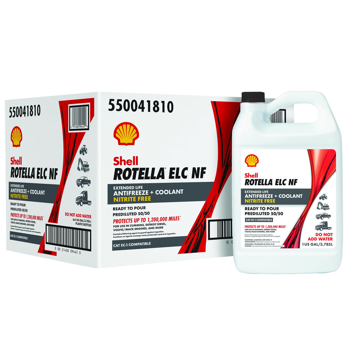 Shell Rotella front label on one-gallon bottle showing product name and ready-to-use benefit