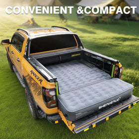 SHENKENUO fully inflated mattress in Tacoma bed providing a level, comfortable sleeping surface