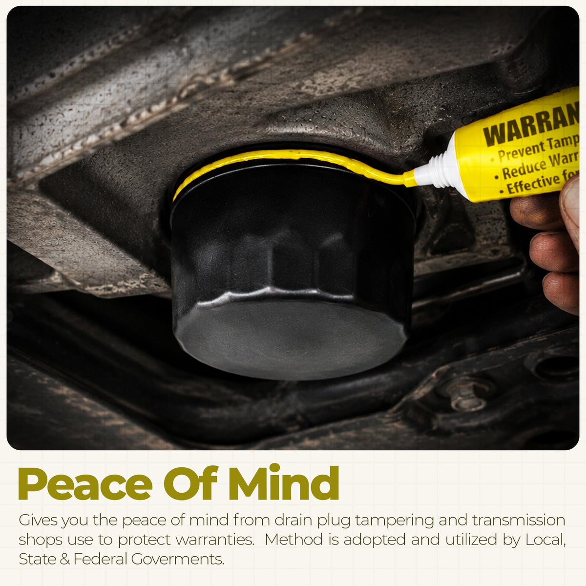 Sherco-Auto being applied to drain plug illustrating warranty protection benefit