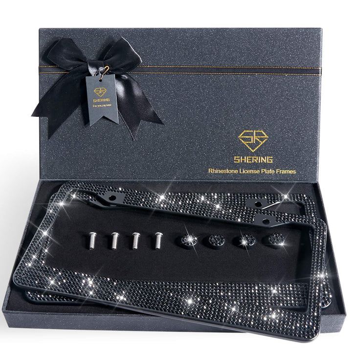 Shering front view black rhinestone frame showing full sparkle and polished finish