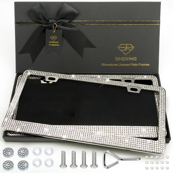 Shering front view white rhinestone frame showing sparkle and polished finish
