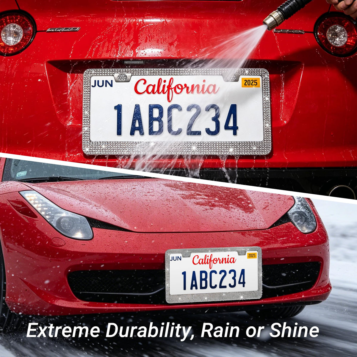 Shering installed on sedan license plate demonstrating stylish vehicle upgrade