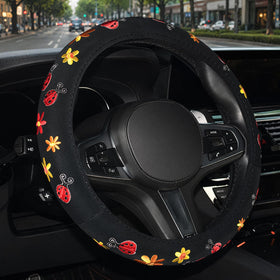 SHIAWASENA front view of embroidered steering wheel cover showing stylish design and fit