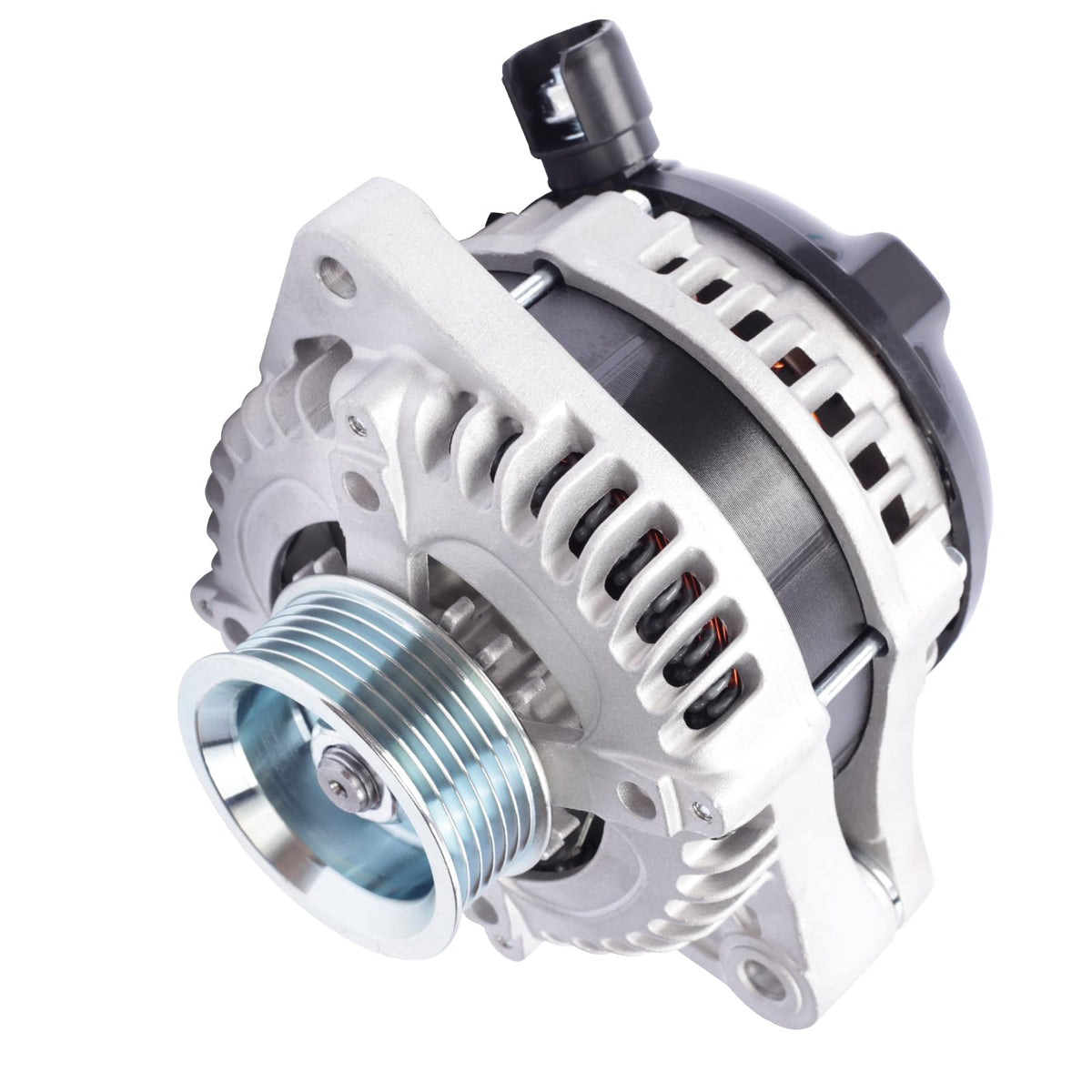 SHICHU alternator front view showing mounting points and clean finish, ensures easy replacement