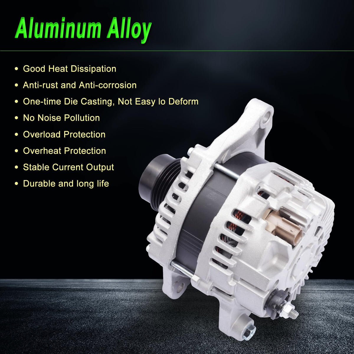 SHICHU alternator installed in an engine bay illustrating correct orientation and clearance