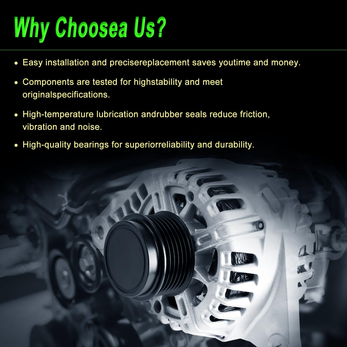 SHICHU alternator installed in engine bay demonstrating direct-fit replacement