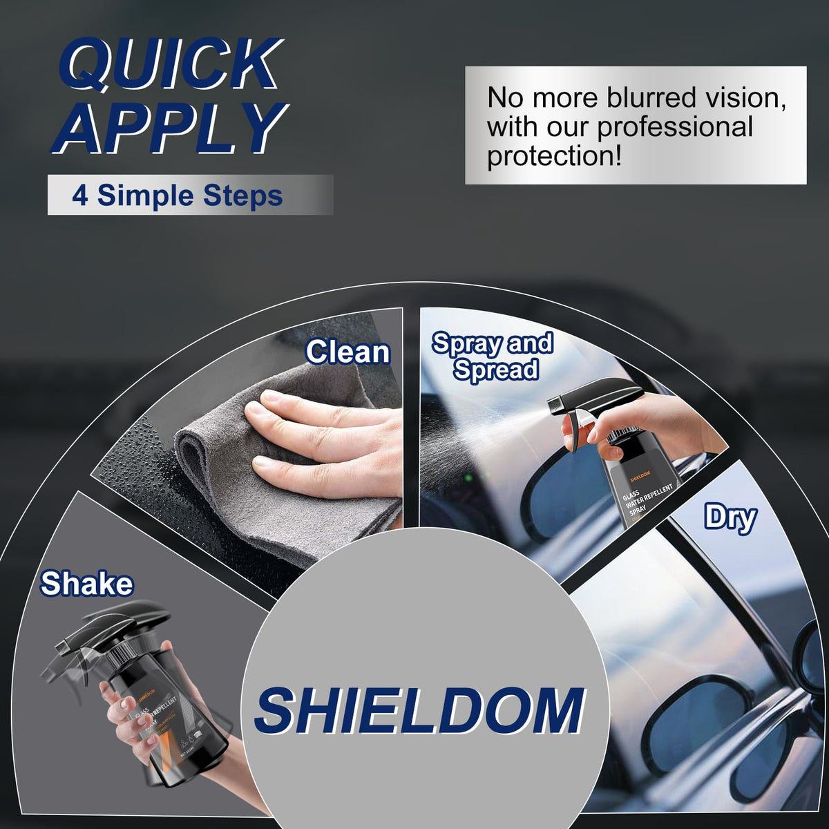 SHIELDOM clear side mirror after treatment showing reduced fog and safer driving