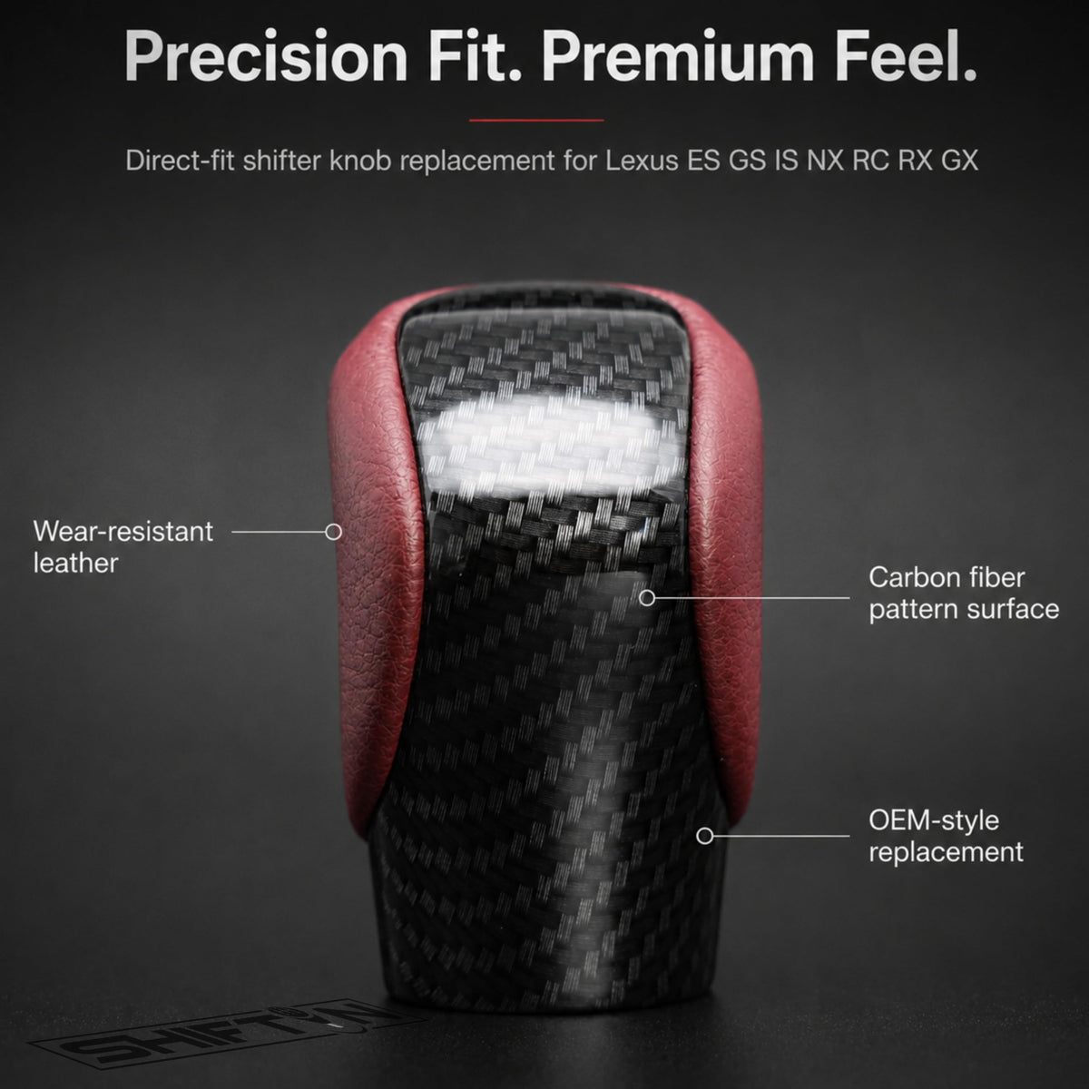 SHIFTIN carbon fiber pattern detail showing texture and durable look