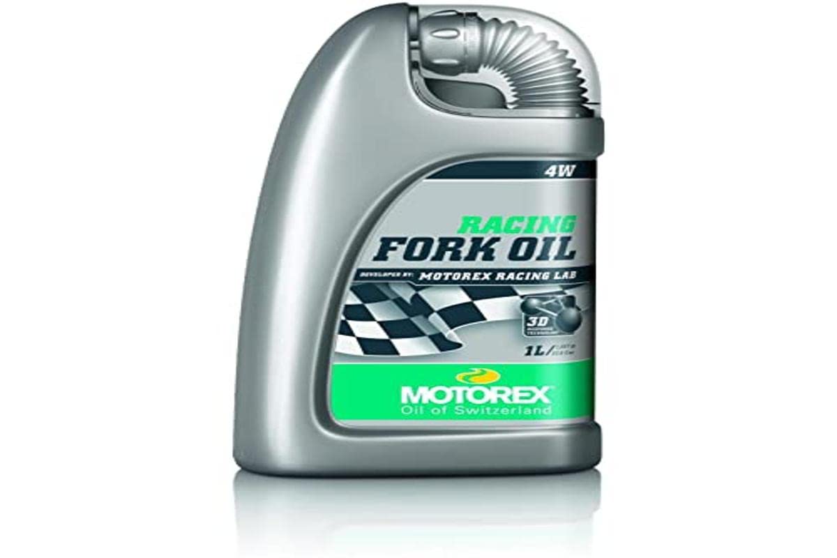 SHIMANO Motorex bottle front label showing product and clear benefit for fork performance