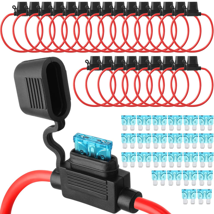 Shimeyao front packaging showing 24 inline fuse holders and fuses, convenient bulk supply