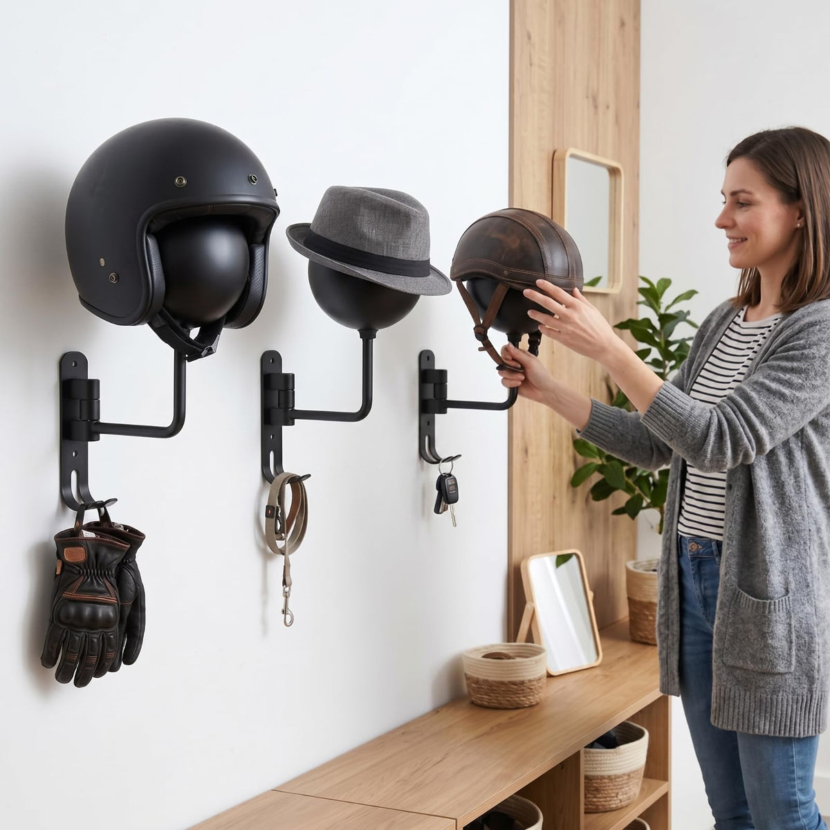 Shimeyao six mounts installed as a set for organized multi-helmet storage benefit
