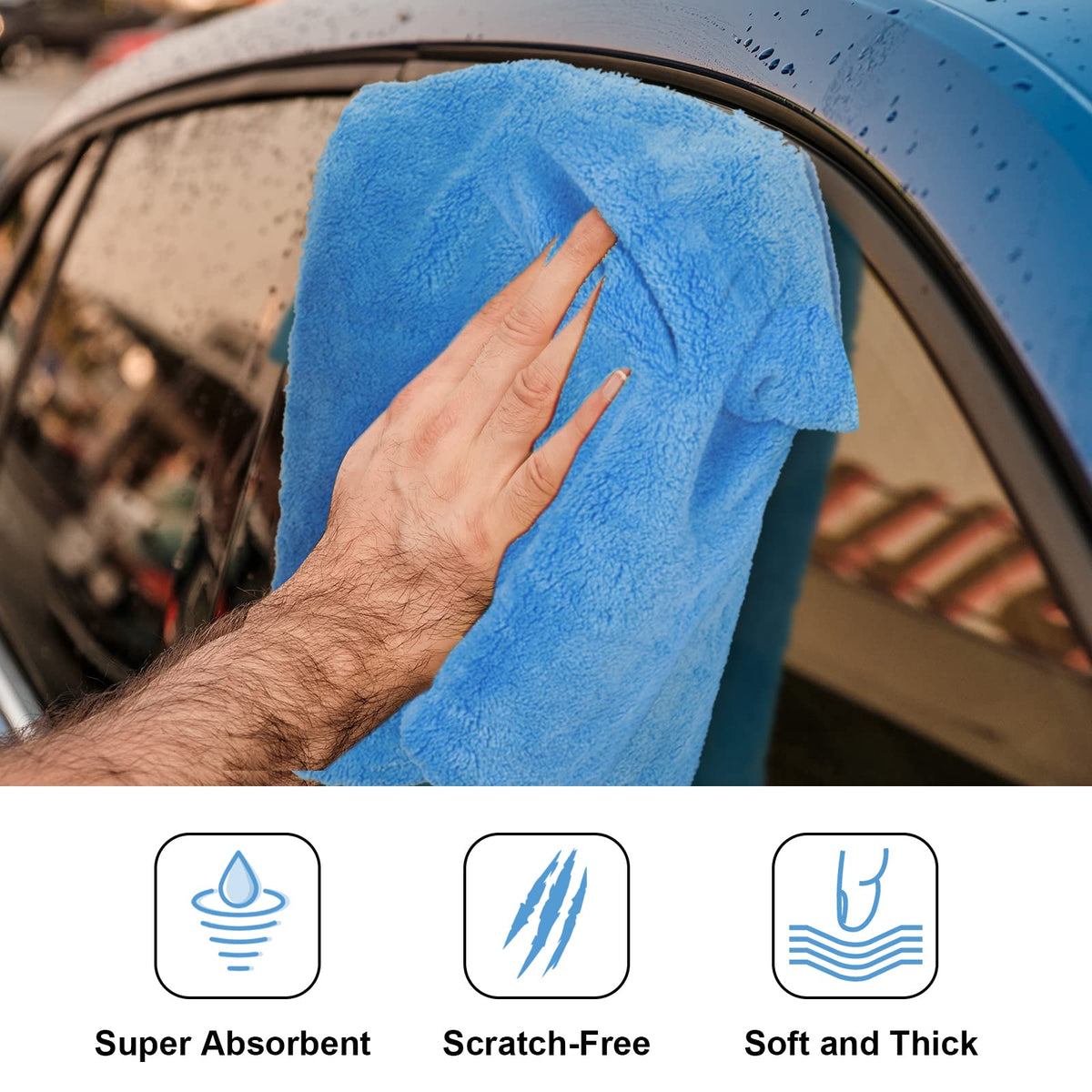 Shimeyao towel drying a car panel showing fast water removal benefit