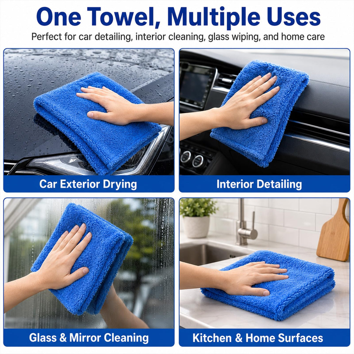 Shimeyao towels in a garage setup ready for detailing and cleaning