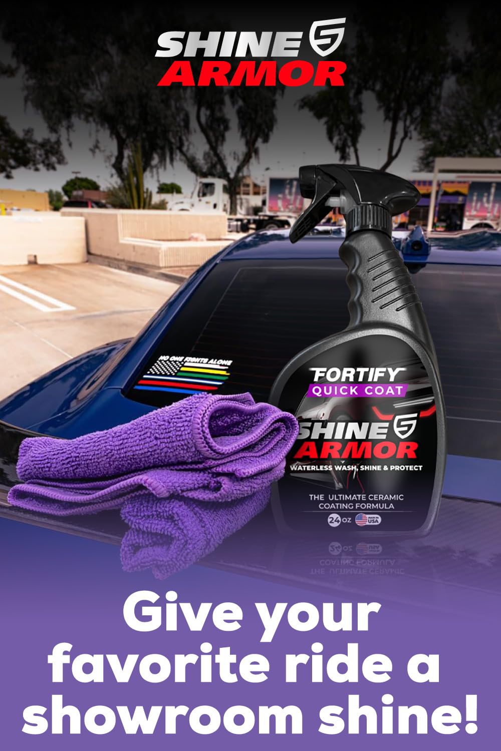 SHINE ARMOR being applied to a car door panel, quick wipe-on shine