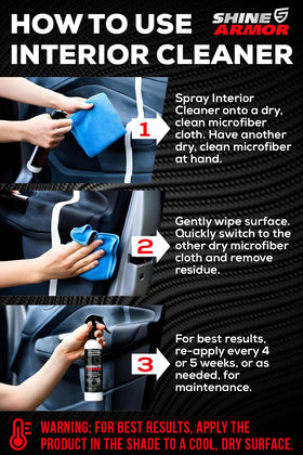 SHINE ARMOR interior cleaner in use on dashboard restoring clean appearance
