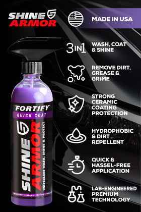 SHINE ARMOR interior cleaner label close-up, highlights safe multi-surface use