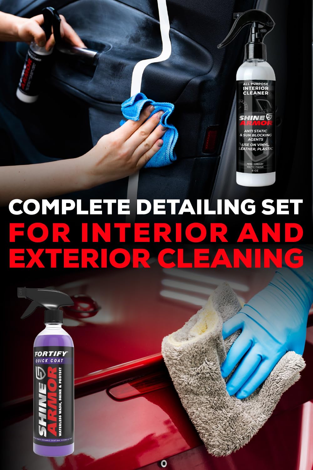 SHINE ARMOR products staged during driveway detailing for at-home use