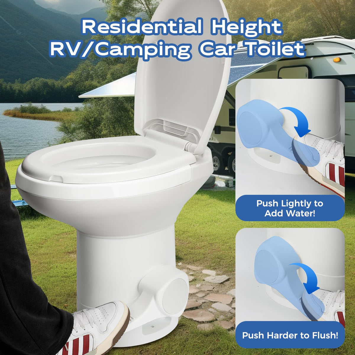 Shineforu side profile with dimensions illustrating standard-height fit for RV baths