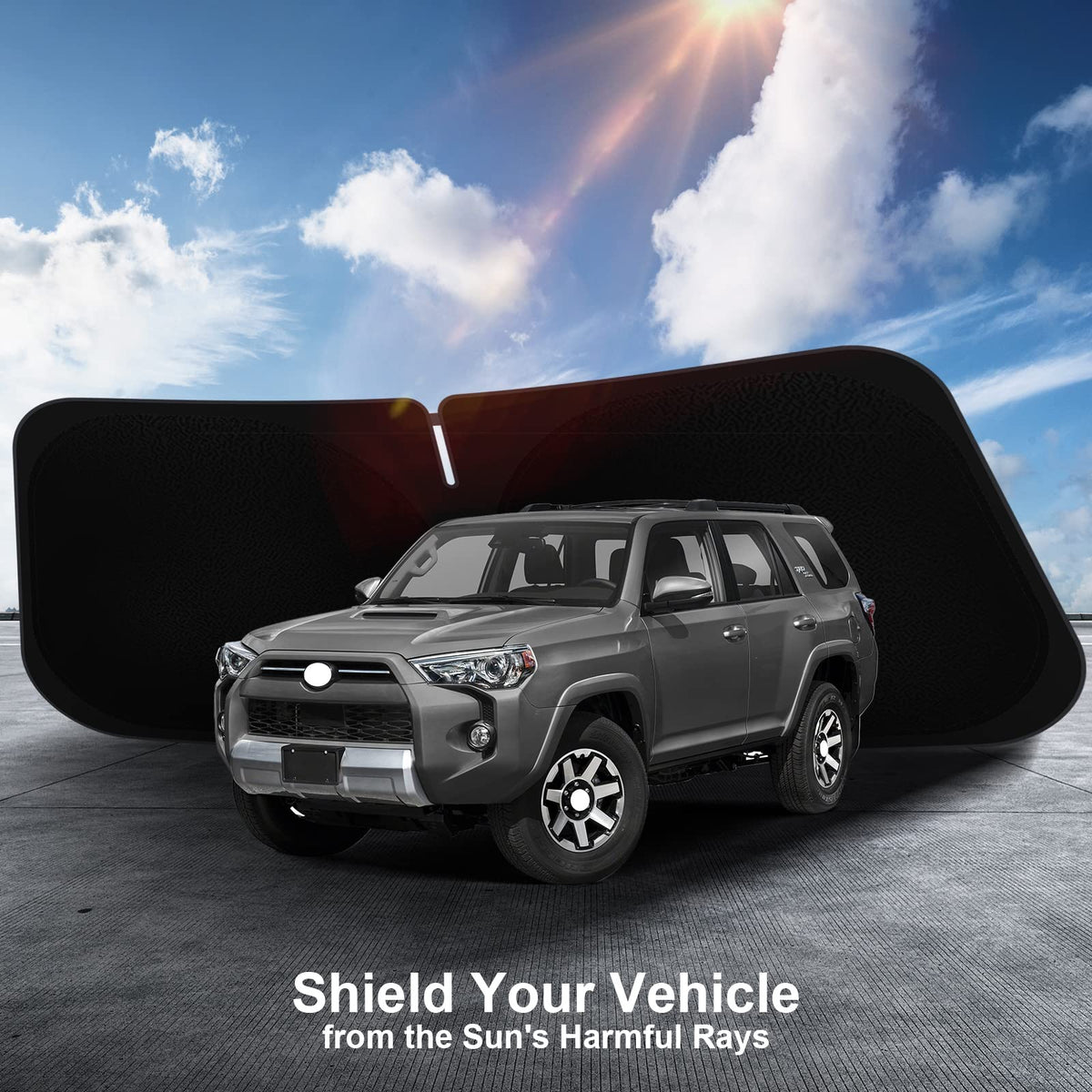 SHINEHOME unfolding the shade inside a 4Runner for fast setup