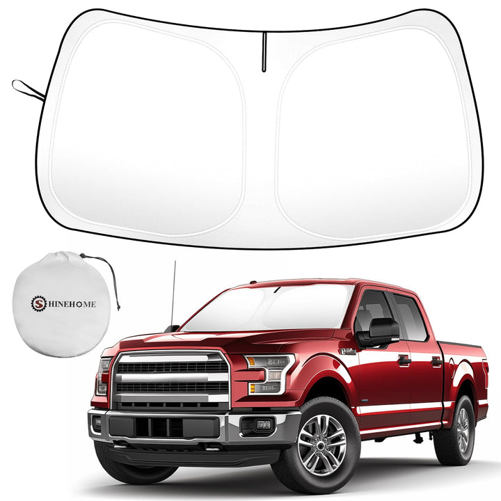 SHINEHOME front view of folded sun shade showing compact storage benefit