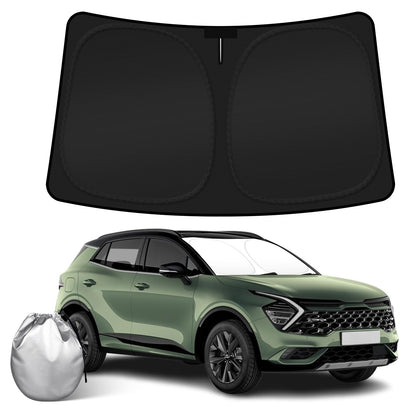 SHINEHOME front view of shade showing custom Kia Sportage fit and full coverage