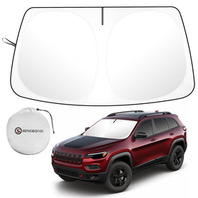 SHINEHOME front view on Cherokee windshield showing full fit and sun reflection benefit