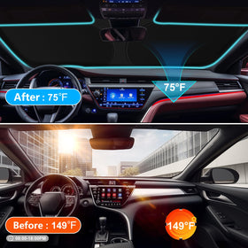 SHINEHOME installed inside a Camry windshield to show exact fit and immediate cooling benefit